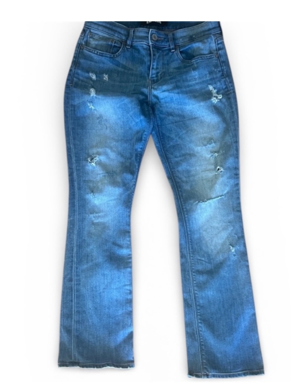 Express Barely Boot Jeans 4P Petite Mid Rise Distressed Stretch Denim